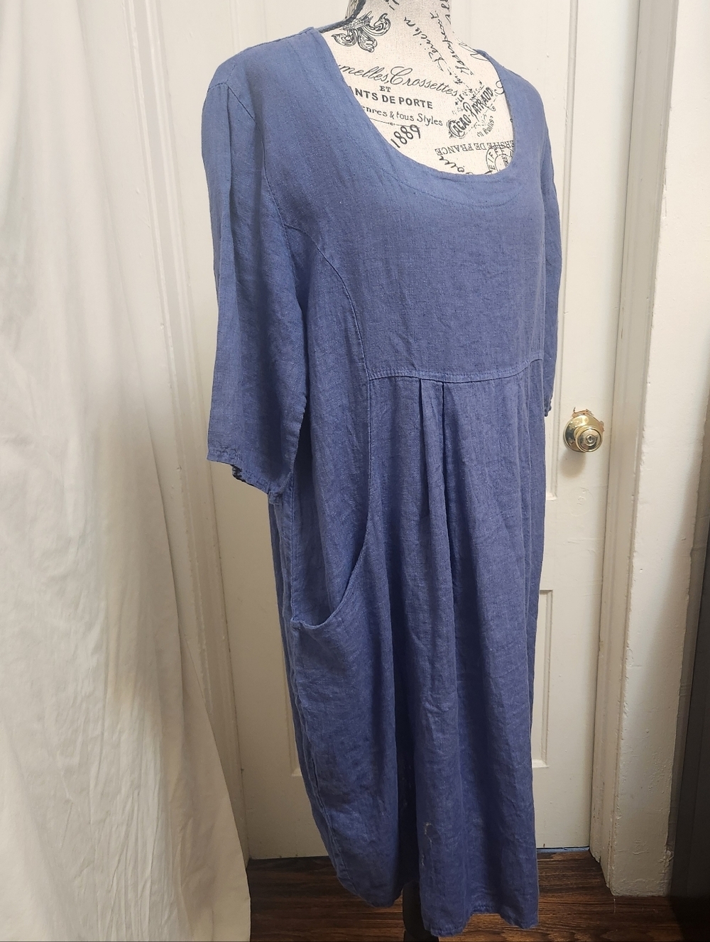WoolOvers 100% Linen Relaxed Tunic Pocket Dress Blue Size 8 EUC - Picture 2 of 10